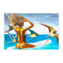 Schöne Original Surfer Girl Malerei Print