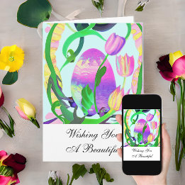 Schöne Ostereier und Tulpen Osterkarte Karte