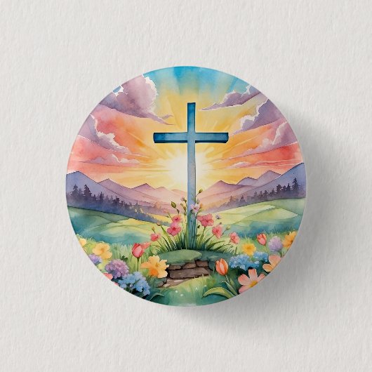 Schöne Ostern-Aquarell-Kunst Button (Vorderseite)