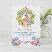 Schöne Ostern Bunny Eggs Tulpen Einladung (Stehend Vorderseite)