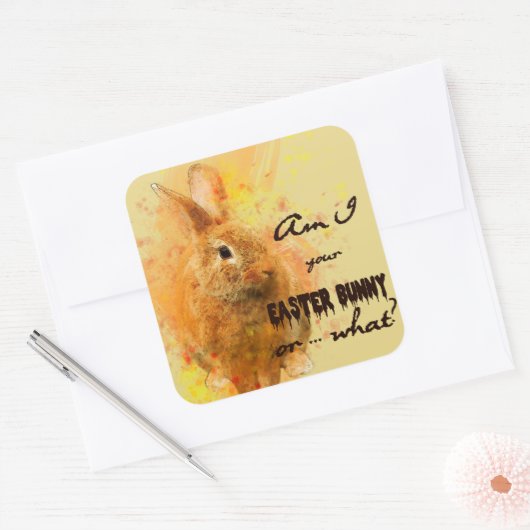 Schöne Ostern Bunny Wine Quadratischer Aufkleber (Umschlag)