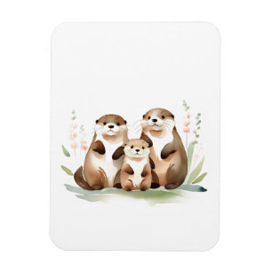 Schöne Otter-Familie mit Blume Magnet