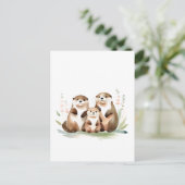 Schöne Otter-Familie mit Blume Postkarte (Stehend Vorderseite)