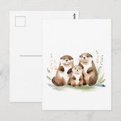 Schöne Otter-Familie mit Blume Postkarte (Vorne/Hinten)