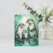 Schöne Otter-Familie mit Kinderbett Postkarte (Stehend Vorderseite)