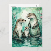 Schöne Otter-Familie mit Kinderbett Postkarte (Vorne/Hinten)