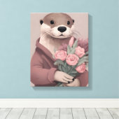 Schöne Otter mit Blume Leinwanddruck (Insitu (Holzboden))