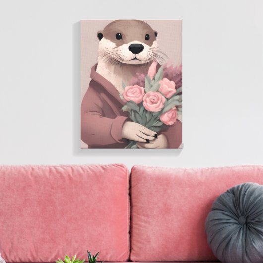 Schöne Otter mit Blume Leinwanddruck (Insitu (Wohnzimmer))