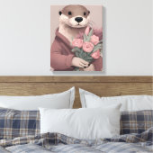 Schöne Otter mit Blume Leinwanddruck (Insitu (Schlafzimmer))