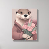 Schöne Otter mit Blume Leinwanddruck (Vorderseite)