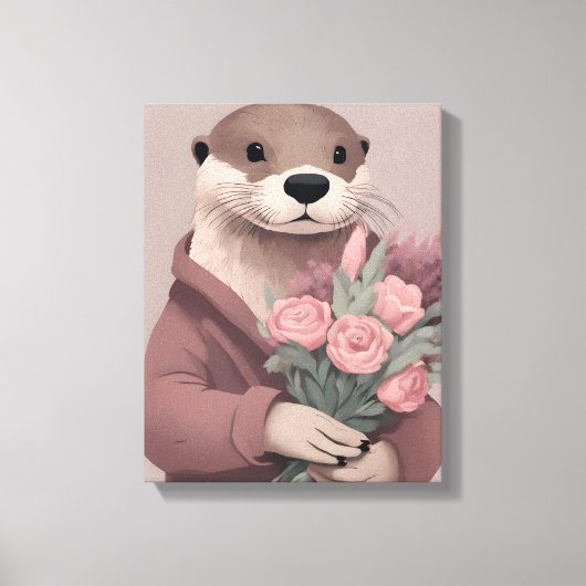 Schöne Otter mit Blume Leinwanddruck (Vorderseite)