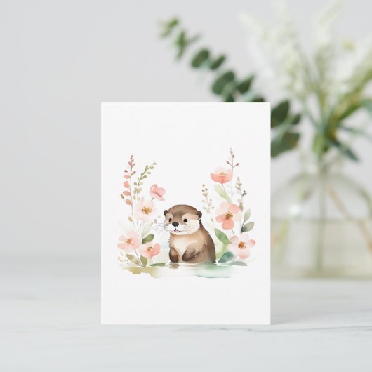 Schöne Otter mit Blume Postkarte (Stehend Vorderseite)