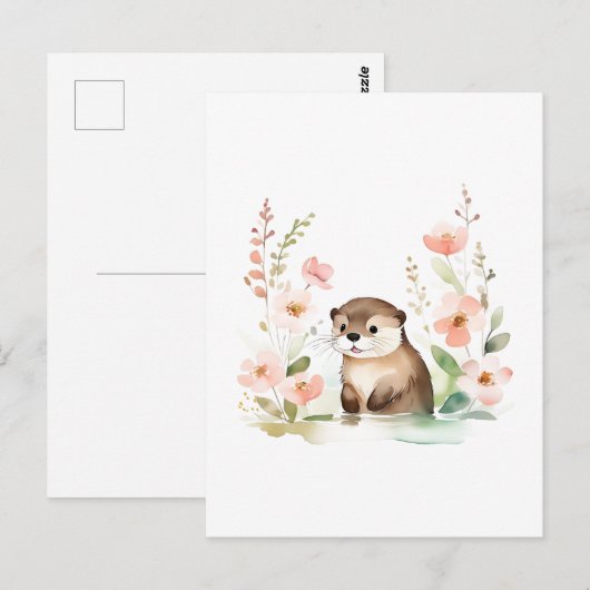 Schöne Otter mit Blume Postkarte (Vorne/Hinten)
