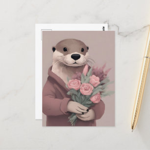 Schöne Otter mit Blume Postkarte