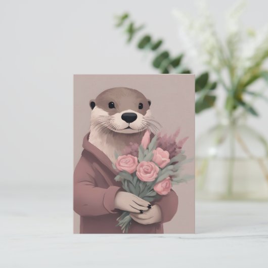 Schöne Otter mit Blume Postkarte (Stehend Vorderseite)