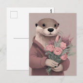 Schöne Otter mit Blume Postkarte (Vorne/Hinten)
