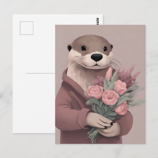 Schöne Otter mit Blume Postkarte (Vorne/Hinten)
