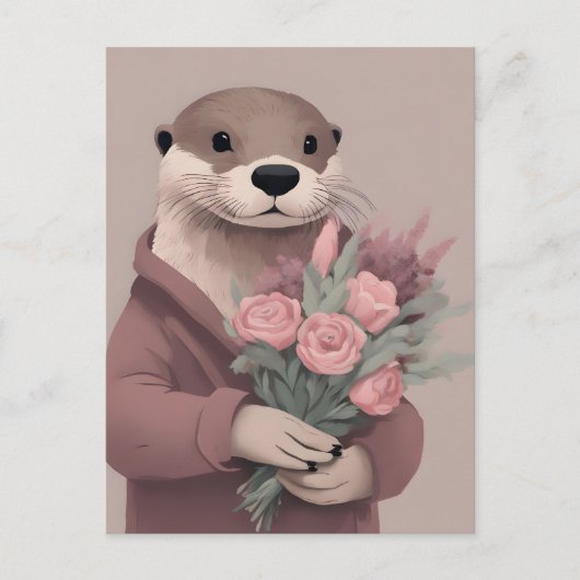 Schöne Otter mit Blume Postkarte (Vorderseite)