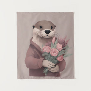Schöne Otter mit Blume Wandteppich