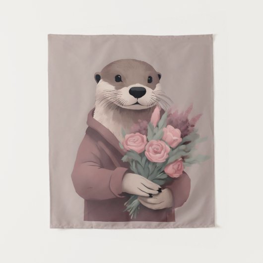 Schöne Otter mit Blume Wandteppich (Vorderseite)