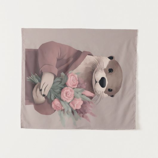 Schöne Otter mit Blume Wandteppich (Vorderseite (Horizontal))