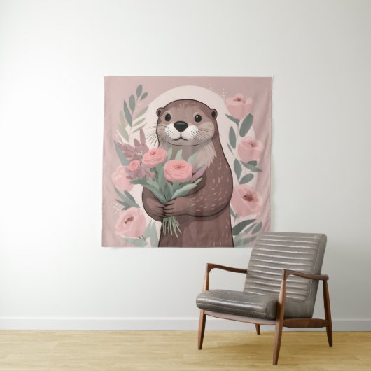 Schöne Otter mit Blume Wandteppich (Beispiel)