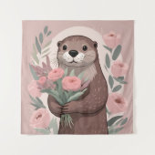 Schöne Otter mit Blume Wandteppich (Vorderseite)
