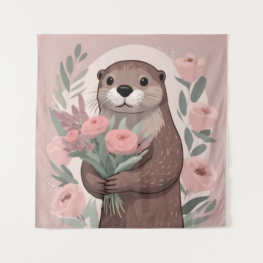 Schöne Otter mit Blume Wandteppich (Vorderseite)