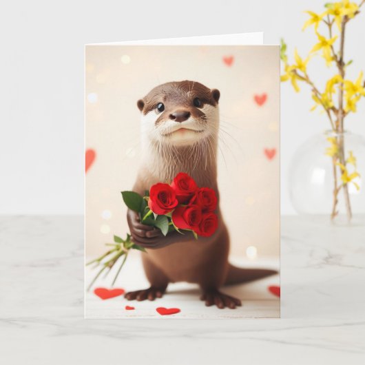 Schöne Otter mit Rote Rosen Karte (Gelbe Blume)