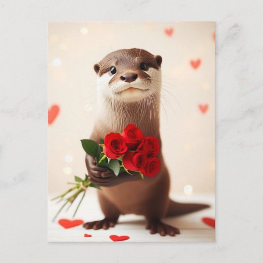 Schöne Otter mit Rote Rosen Postkarte (Vorderseite)