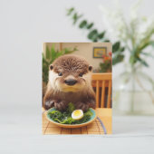 Schöne Otter mit Salat Postkarte (Stehend Vorderseite)