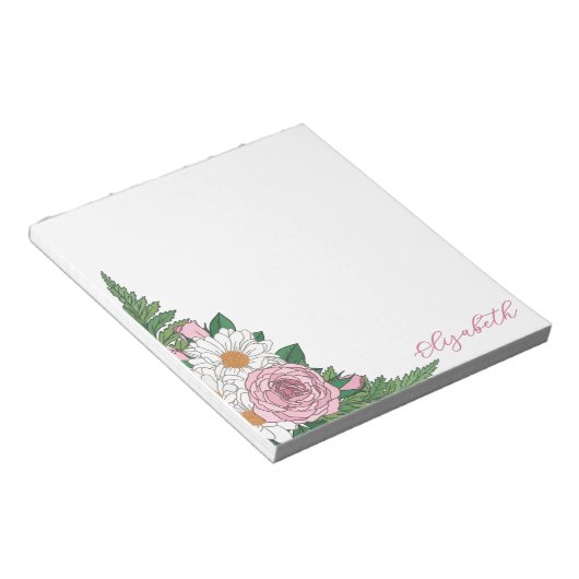 Schöne Ox-eye Daisies Pink Roses Floral Notizblock (angewinkelt)