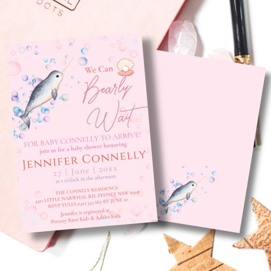 Schöne Ozean Narwhal Muscheln Bläschen Baby Dusche Einladung