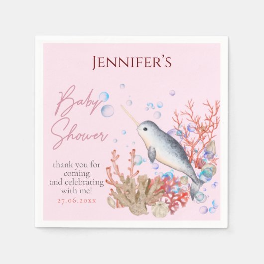 Schöne Ozean pinky Narwhal Muscheln Kinderdusche Serviette (Vorderseite)