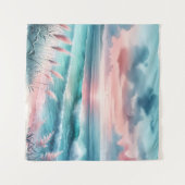 Schöne Ozeanszene in Rosa und Blau Wandteppich (Vorderseite (Horizontal))