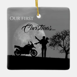 Schöne Paare Erste WeihnachtsMotorrad-Liebe Keramikornament