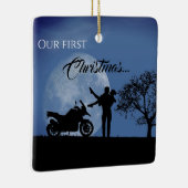 Schöne Paare Erste WeihnachtsMotorrad-Liebe Keramikornament (Rechts)