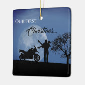 Schöne Paare Erste WeihnachtsMotorrad-Liebe Keramikornament (Links)