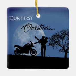 Schöne Paare Erste WeihnachtsMotorrad-Liebe Keramikornament