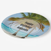Schöne Palmen am Strand von Tropical zum Geburtsta Pappteller (Schrägansicht)