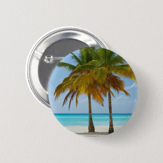 Schöne Palmen an einem tropischen Strand Button (Vorne & Hinten)