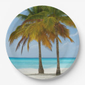Schöne Palmen an einem tropischen Strand Pappteller (Vorderseite)