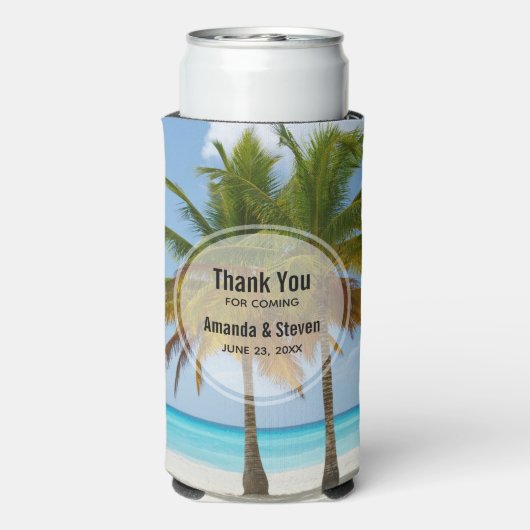 Schöne Palmen auf einer Hochzeit am Strand von Tro Selters Dosenkühler (Seltzer Rückseite)