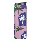 Schöne Palmen, handgemalt auf rosa Thermosbecher (Nach links gedreht)