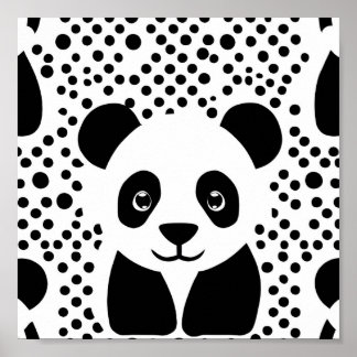 Schöne Panda Kinder Schwarz-weiß Dots Room Kunst Poster