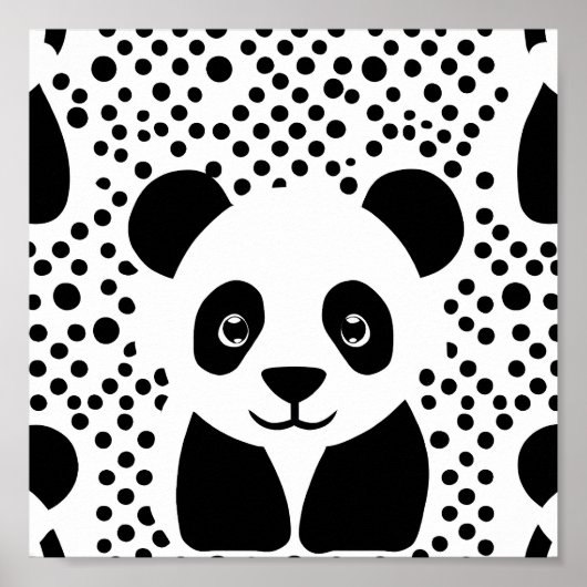 Schöne Panda Kinder Schwarz-weiß Dots Room Kunst Poster (Vorne)