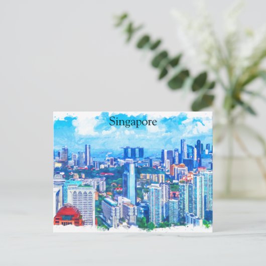 Schöne Panoramasicht auf Singapur Asien Postkarte (Stehend Vorderseite)