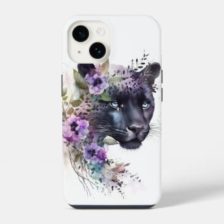Schöne Panther Floral Lila Aquarellwerk iPhone 14 Hülle