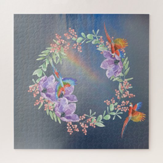 Schöne Papageien Blume Berries & Rainbow Puzzle (Horizontal)