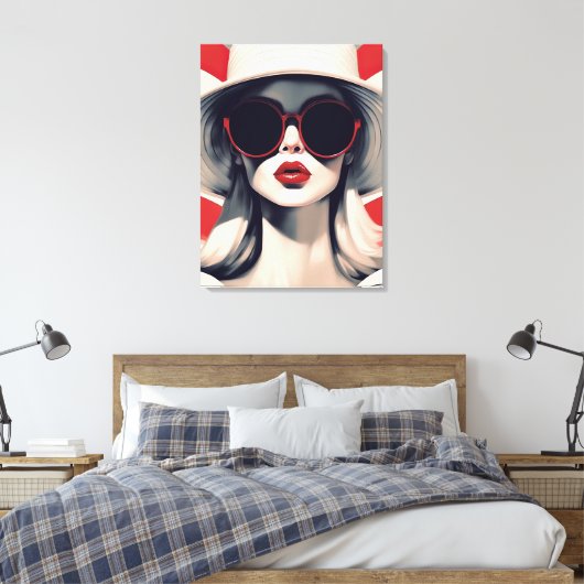 Schöne Pariser Frau in Roter Sonnenbrille Leinwanddruck (Insitu (Schlafzimmer))